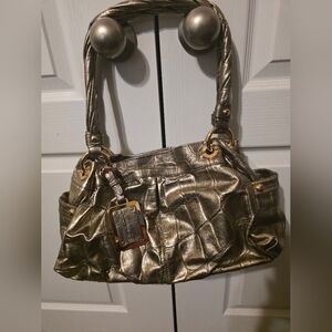 B. Makowsky Leopard Lining Leather champagne /Gold Crocodile Purse Handbag Bag